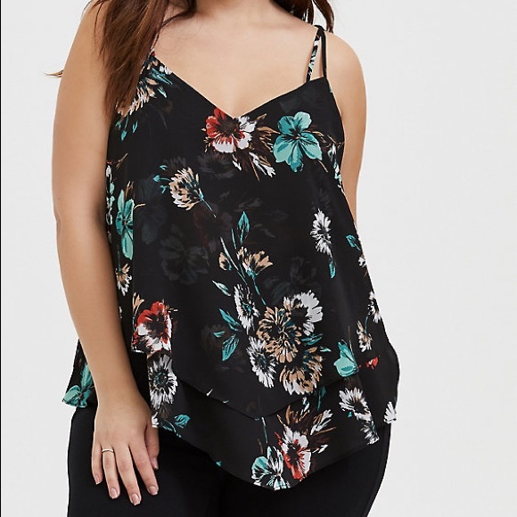 torrid Tops - Torrid Floral Chiffon 2 Layer Handkerchief Cami 2X